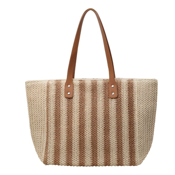 GASTROPOD Summer Style Striped Straw Shoulder Bag for Women Handmade Travel Beach Bag Travel Shopping Tote Handbag Ladies Basket
