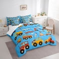 thumbnail image 2 of Castle Fairy Cartoon Construction Truck Twin Bedding Sets 7-Piece for Kids,Cute Excavator Vehicle Bedding Comforter Set for Bedroom,Bright Blue, 2 of 7