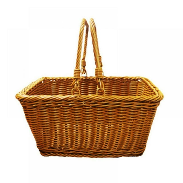 Wicker Basket Gift Baskets Empty Rattan Woven Picnic Basket Easter Candy Basket Large Storage Basket Wine Basket with Handle Egg Gathering Wedding Basket 13.77”*10.62”*5.9”
