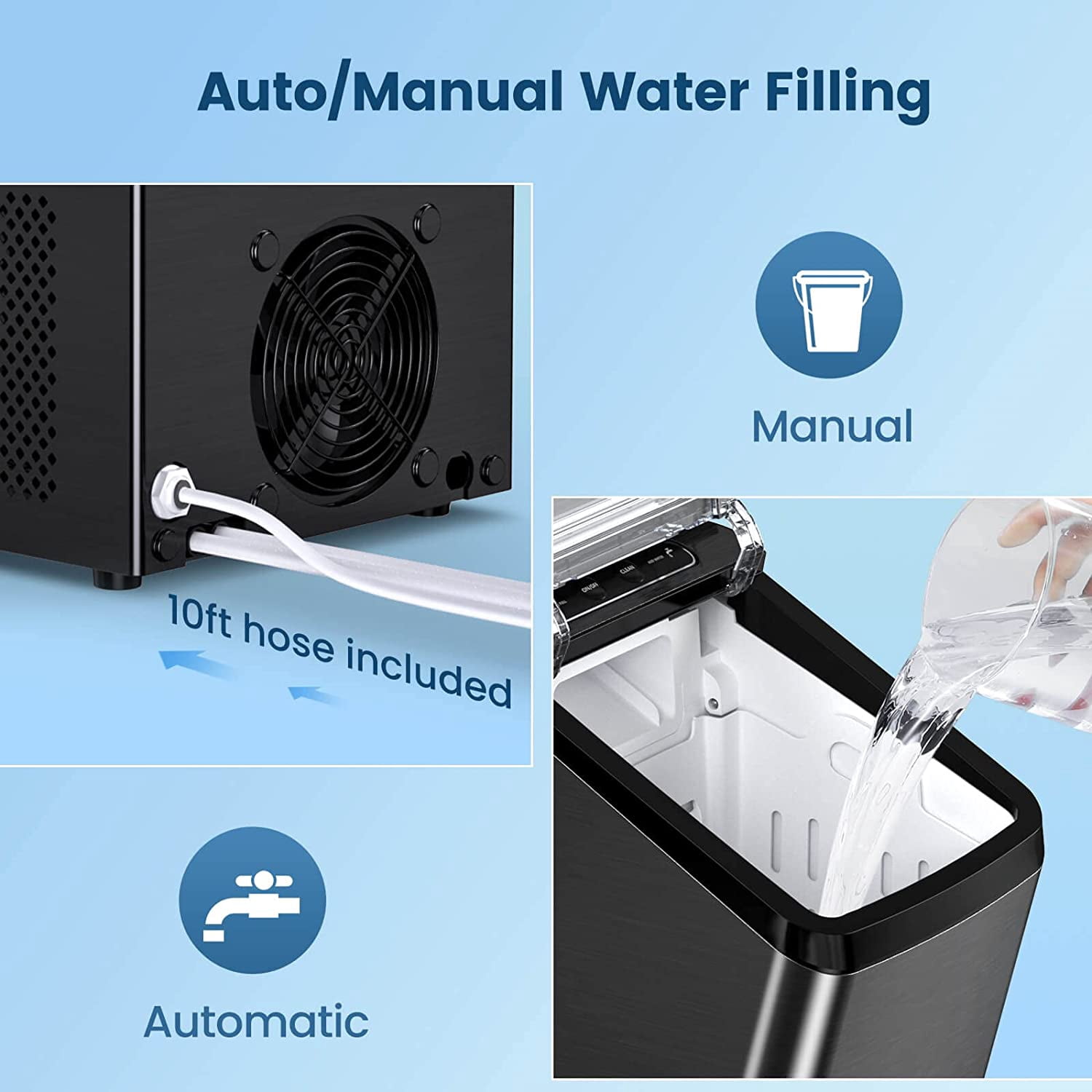 Nugget Ice Maker Countertop, Wamife Portable Ice Machine, Make 26 lbs Ice in 24 Hrs, 2 Ways Water Refill, Auto-Cleaning, with Ice Scoop and Basket for Home/Kitchen/Camping/RV. (Stainless Steel Finish)