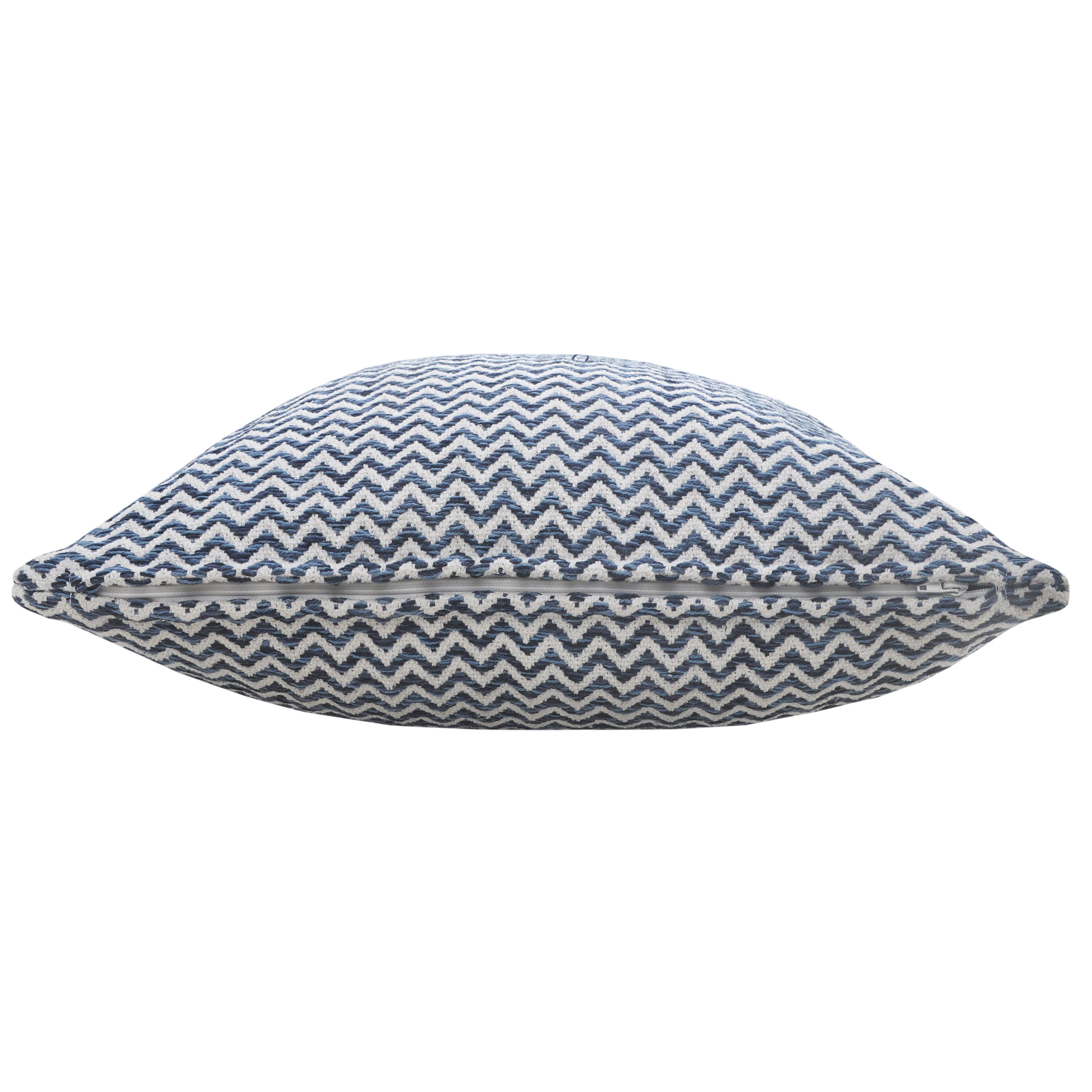 Harlow Hill Hampton 22" x 22" Chevron Cotton Adult Decorative Feather Filled Pillow, Navy/Blue/White