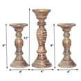 thumbnail image 4 of Handmade Mango Wood Eco-friendly Traditional Medium Burnt Set Of Three 9",12" & 9" Pillar Candle Holder, 4 of 7