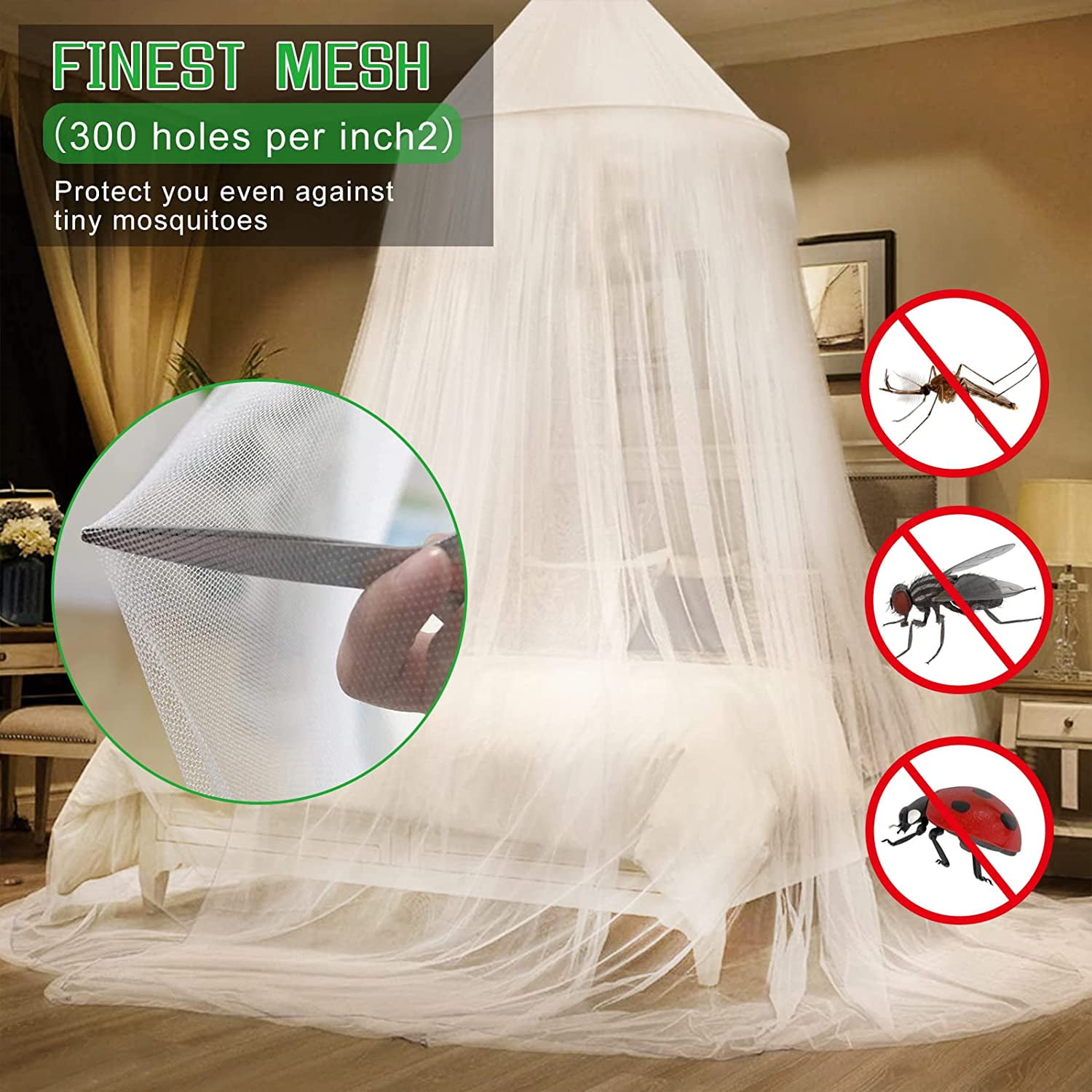 Mosquito Net Bed Canopy for Girls,King Canopy Bed Curtains Queen Size from Ceiling,Dome Mosquito Netting Bed Tent Twin Girls Canopy Bed Decor for Baby Crib,Kid Bed and Adult Beds (White Dome)