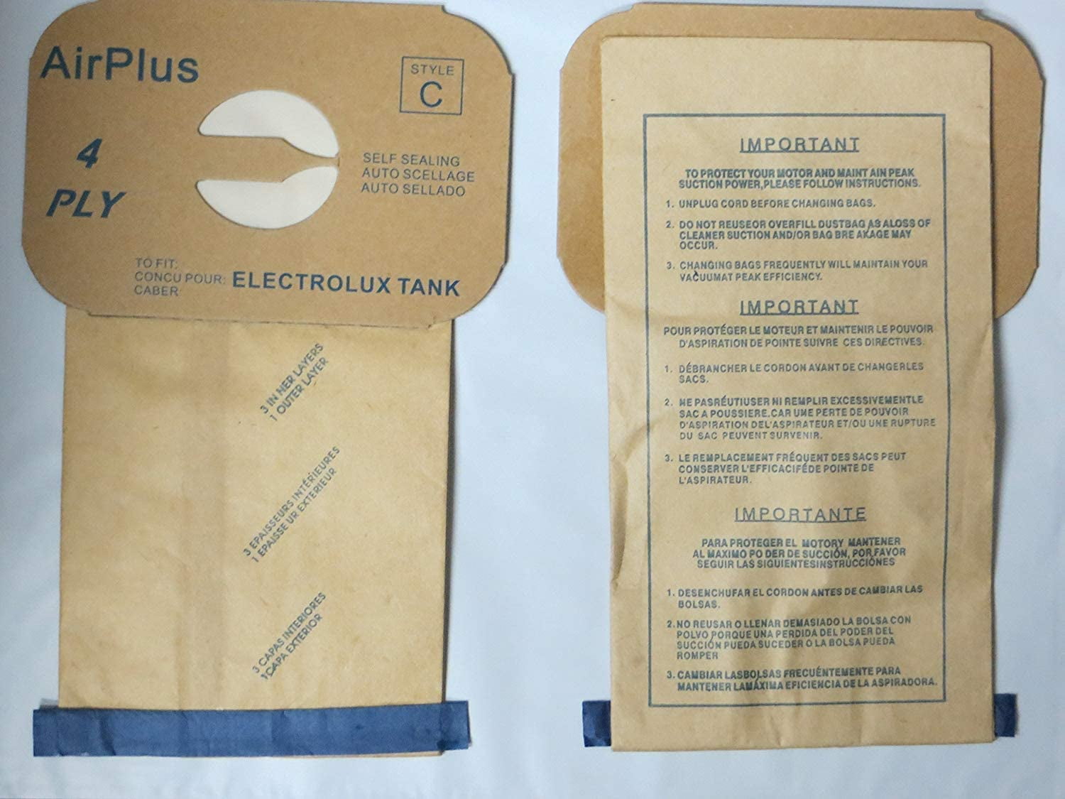 4 Bags Electrolux Aerus Style C Bags Canister Vac Type Tank Multi Filter 4-ply 