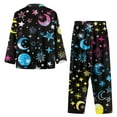 thumbnail image 4 of Renewold Colorful Stars Moon Sleepwear for Women Button-Down Long Sleeve Top & Pants Set 2 Pieces Loose Fit Pajama Scoop Neck Loungewear Fit for Spring Fall Winter,Size S, 4 of 6