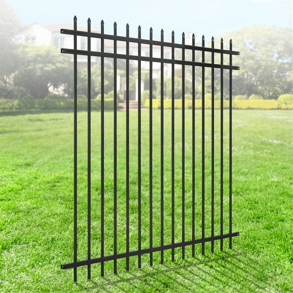 CAPHAUS Heavy Duty Pinnacle Fence Barrier Panel, 6FT Height X 6FT Width Anti-Rust Metal Fencing Panel, 2” Diameter Steel Outdoor Decorative Garden Fence Panel for Yard, Pool, Patio, Single Panel