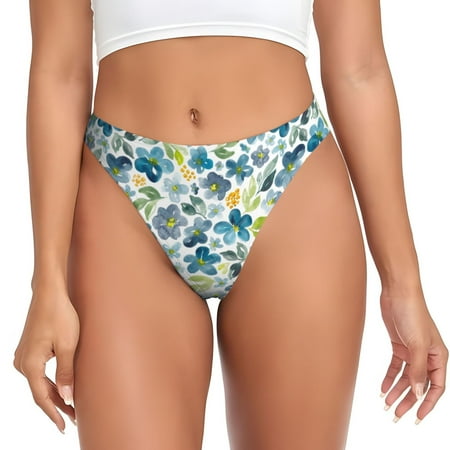 Adobk Floral In Blue Print Seamless Women Underwear Thongs No Show Ladies Thong No Line Breathable Comfortable Panties Undies for Women-X-Large