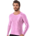 thumbnail image 3 of Jhaoyu Men's Glossy Long Sleeve Compression Shirts Athletic Workout Sports Rash Guard Undershirt Pink M, 3 of 6