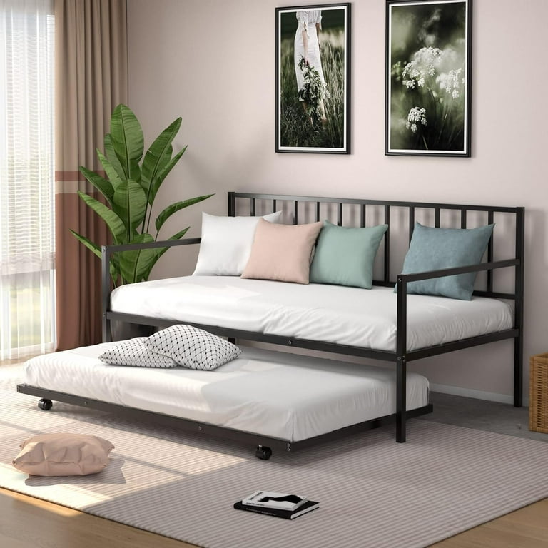 Free Shipping Gewnee Twin Metal Daybed with Trundle Heavy Duty Bed Frame Sofa Bed Set Black Walmart