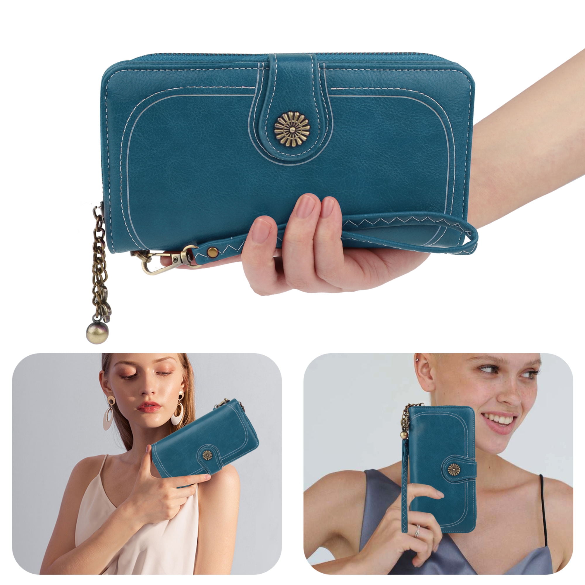  TIME WARRIOR Women's Wallet DA RFID Blocking Leather Zip Around Designer  Wallets Large Phone Holder Clutch Travel Purse Wristlet Women Wallets  (Brown & Gold) : Clothing, Shoes & Jewelry