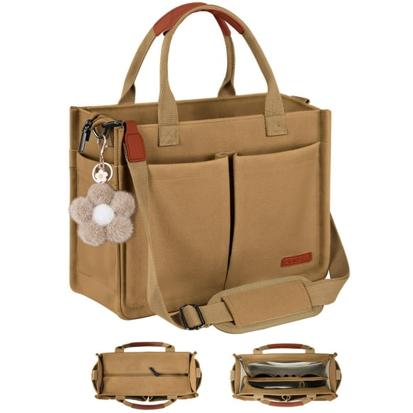 Bolsa de lona FIORETTO para mujer con cremallera en la parte superior, color caqui marrón