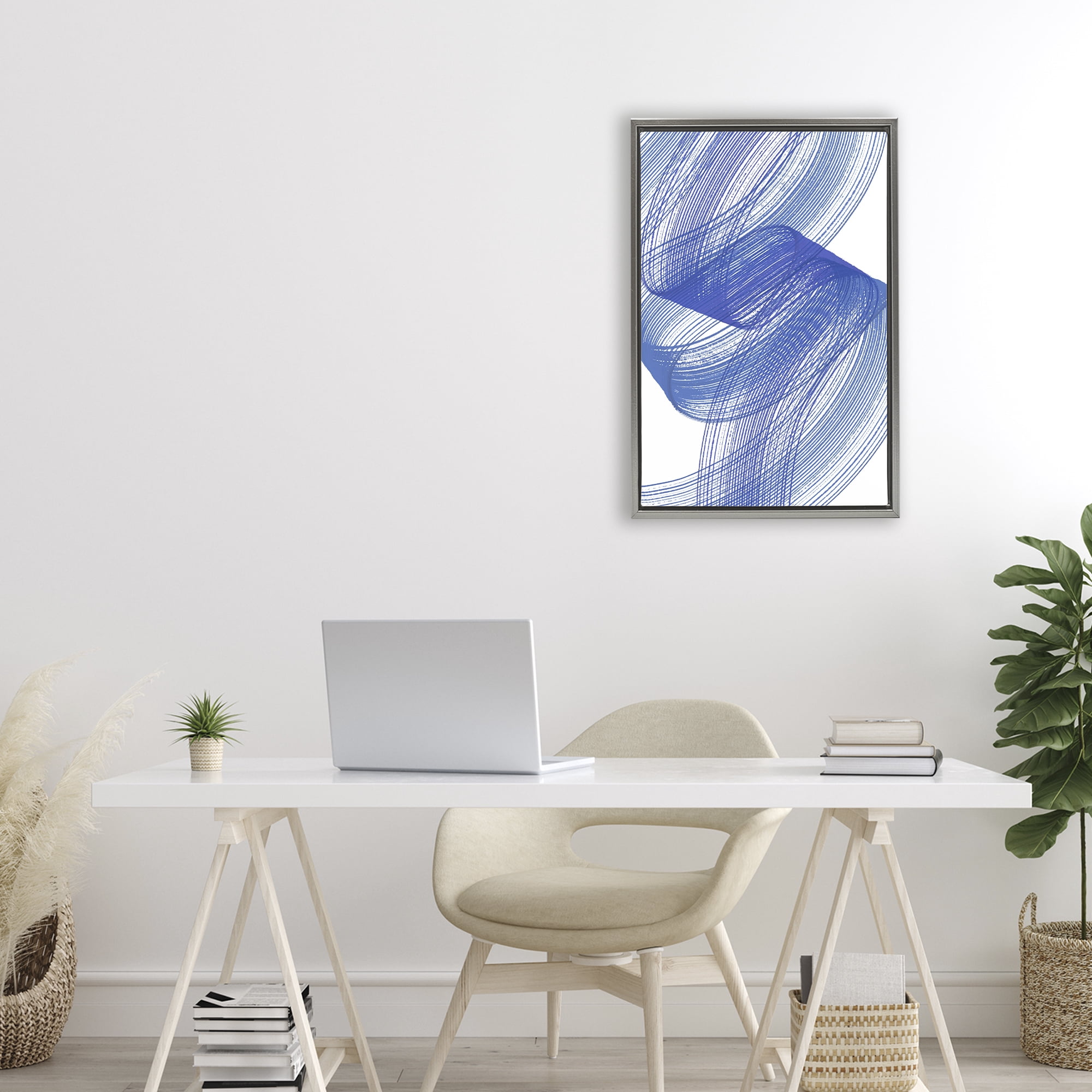 Stupell Industries Blue Lines Flowing In Motion Gray Framed Floater Canvas Wall Art, design by Martina Pavlova