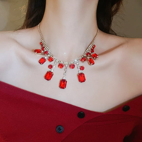 Red Crystal Choker Necklace Jewelry Sparkly Costume Prom Necklaces for Women