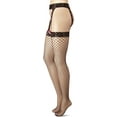 thumbnail image 2 of Music Legs Women's Diamond Net Thigh High Stockings With Lace Gaterbelt Black/Pink One Size Fits Most, 2 of 4