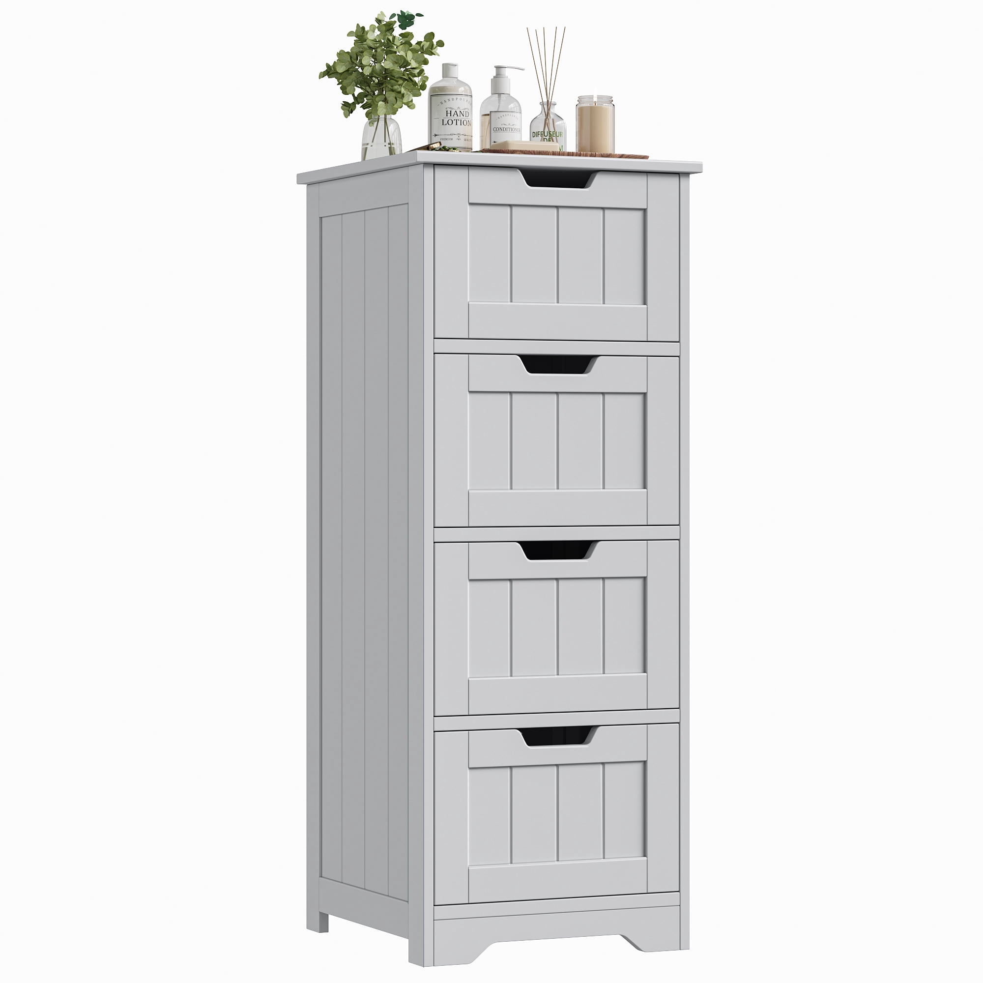 Homfa Bathroom Storage Cabinet, Free Standing Narrow Cabinet with 4 Drawers Entryway Storage Organizer for Living Room Bedroom, Grey