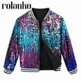 thumbnail image 2 of Rolanko Girls Sequin Jacket, Long Sleeve Kids Bomber Coats with Pockets, Spring Fall Outfits, 2 of 5
