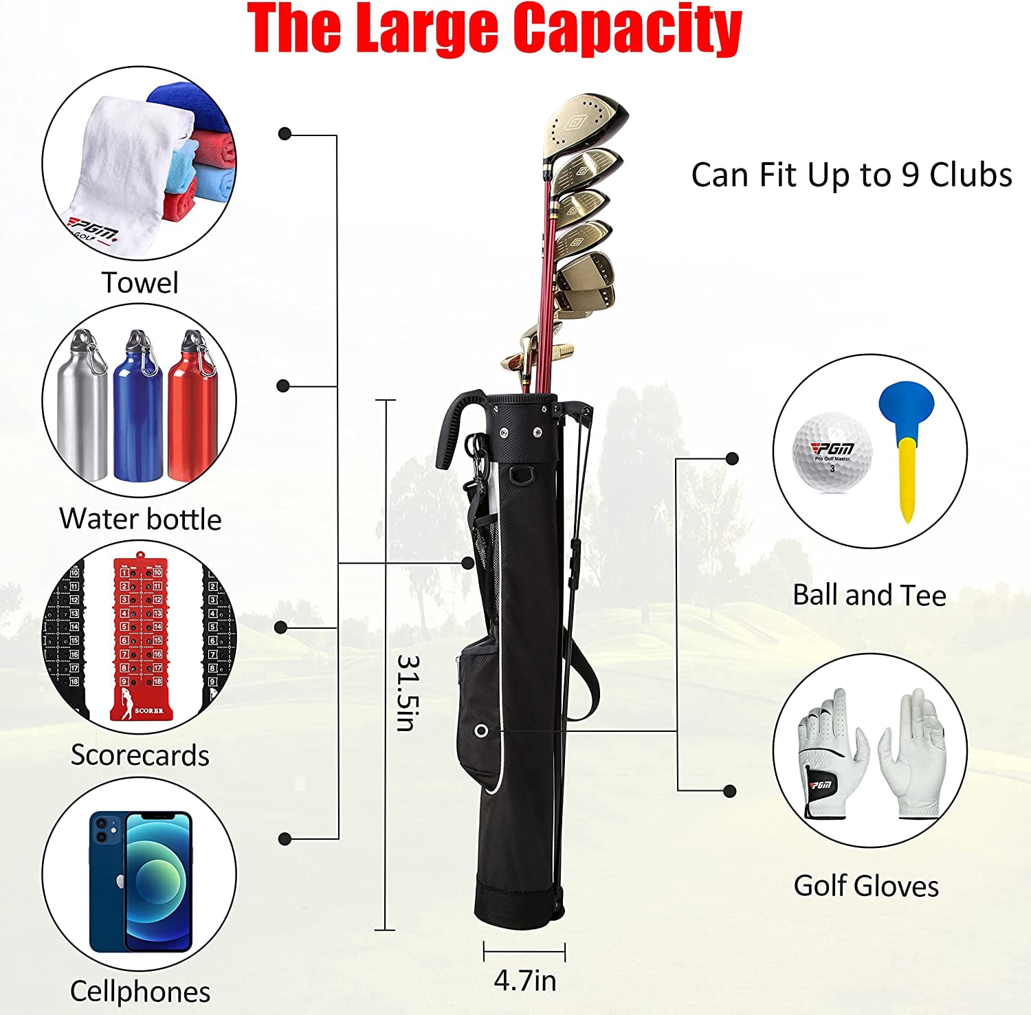 Golf Bag with Stand and Strap - Ultra-Lightweight Pitch and Putt Carry Bag Holds Up to 9 Clubs - Waterproof Driving Range Travel Bag for Par 3 & Executive Courses