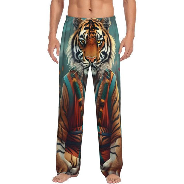 Balery Pond Meditating Tiger Pantalones de pijama para hombre, pijama ultraligero, pantalón de descanso-X-Large