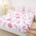 thumbnail image 4 of Metsweet Floral Unicorn Queen Sheets 4 Pieces, Chic Flowers Queen Sheet Sets, Pink Purple White,1 Fitted Sheet, 1 Flat Sheet and 2 Pillowcases, 4 of 5