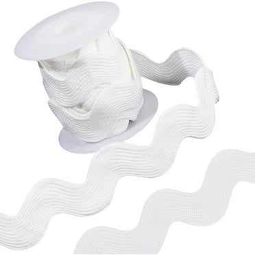 1 Roll 1-1/8 inch(30mm) White RIC Rac Trim Ribbon 5 Yards Rick Rack Wave Sewing Bending Fringe Trim Woven Fabric for Sewing Flower Making Wedding Dress Party Lace Ribbon Craft