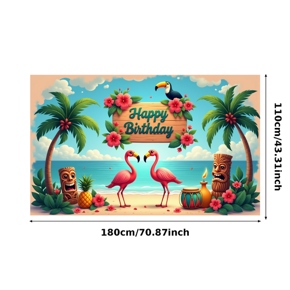 Tropical Theme Happy Birthday Flamingo Banner Colorful Flowers Palm Trees for Birthday Party Beach Party Outdoor Celebration