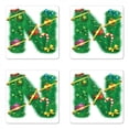 thumbnail image 1 of Christmas Alphabet Coaster Set of 4, Snowy Times Fir Tree Ornament with Letter N Illustration Print, Square Hardboard Gloss Coasters, Standard Size, White Pale Fuchsia, by Ambesonne, 1 of 2