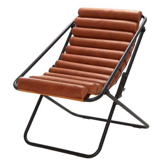 Stylehouse Ribbed Folding Sling Lounge Chair, Brown, 28" L x 22" W x 30" H