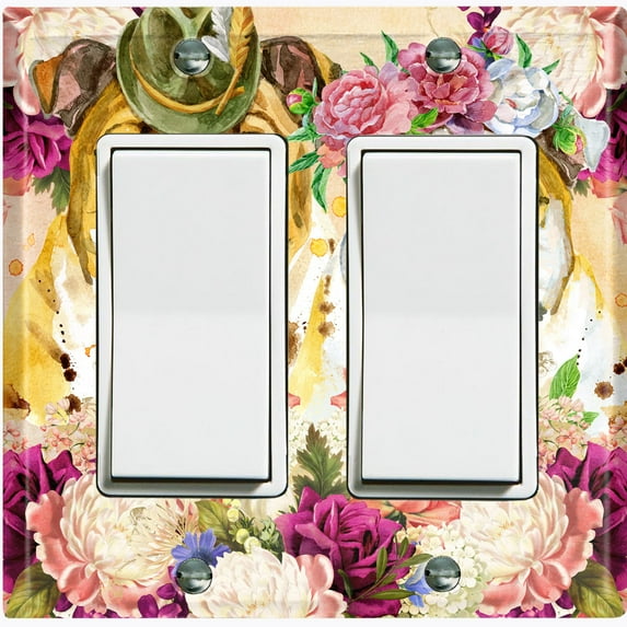Metal Light Switch Plate Cover Cute Bulldog Couple Green Fedora Floral Crown DOG024