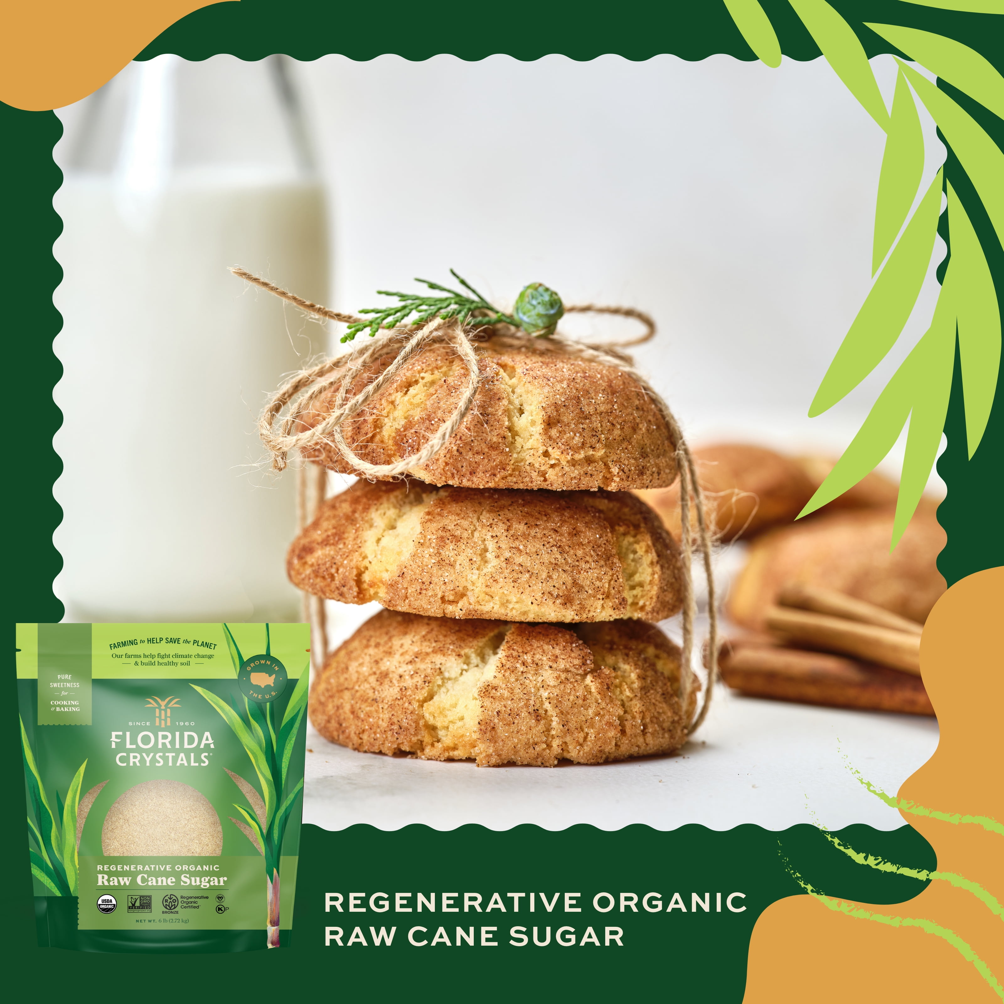 (6 pack) Florida Crystals Regenerative Organic Raw Cane Sugar, 6 lb