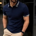 thumbnail image 2 of VEKDONE Men's Golf Shirt Casual Short Sleeve Button Up Collared T-Shirt with Leopard Print Trim Summer Business Work Shirts Navy M, 2 of 9