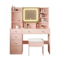 thumbnail image 4 of Ktaxon Large 47.2" Makeup Vanity with 3 Color Lights, Dressing Table with USB Charging Station, Light Pink, 4 of 12