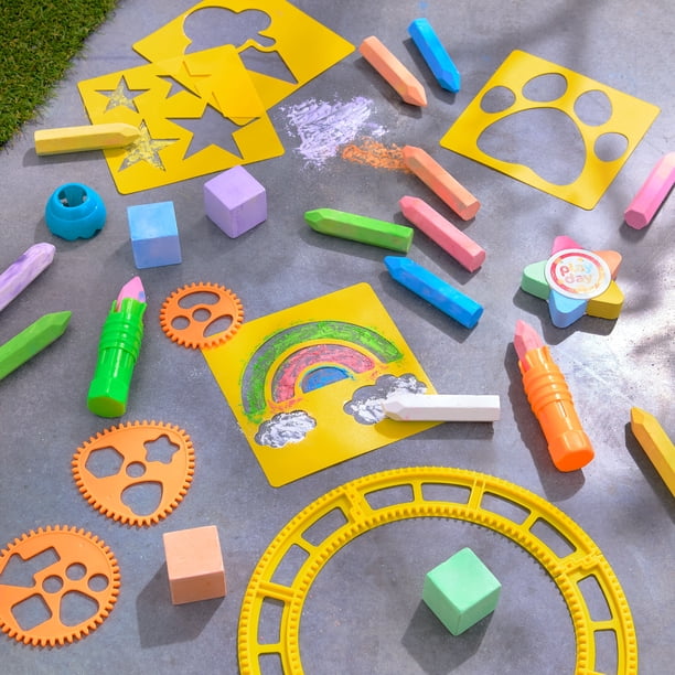 Play Day 90-Piece Multicolor Sidewalk Chalk Set with Stencils and
