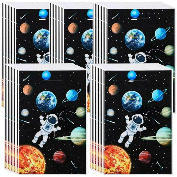 50 Pcs Outer Space Party Favors Bags, Space Goodies Gift Candy Bags, Astronaut Party Gift Bags for Kids Birthday Space Theme Party Supplies
