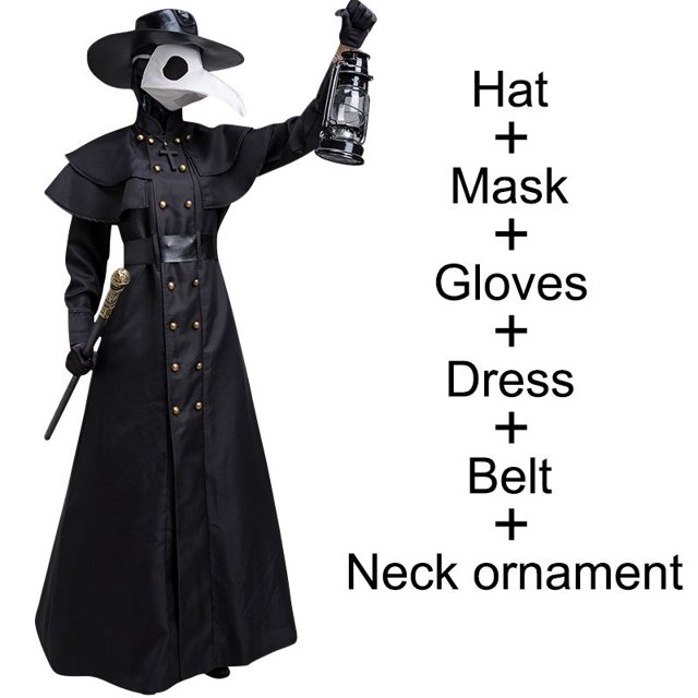 Médico De La Peste Cosplay Disfraz De Halloween Medieval Con Capucha Máscara Sombrero Para El Monje