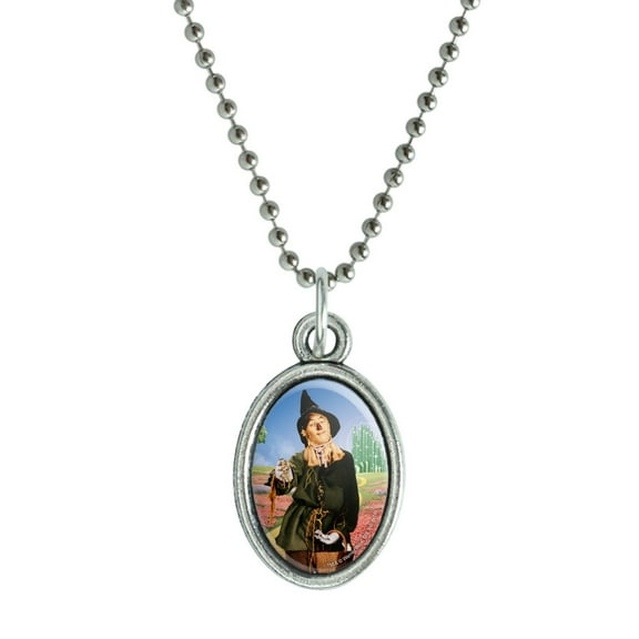 Wizard of Oz Scarecrow Character Antiqued Oval Charm Pendant with Chain