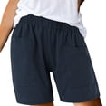 thumbnail image 2 of DondPO Shorts for Women,Linen Pants Women Cotton High Elastic Waisted Pleated Ruffle Cute Shorts Beach Flowy Shorts Drawstring Pants With Pockets Workout Shorts Women,Womens Pants,Dark blue Pants L, 2 of 6