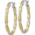 thumbnail image 3 of 14K Yellow Gold White & Rhodium Twisted D/C Oval Hoop Earrings (19 X 24.5) Made In Peru pre781, 3 of 6