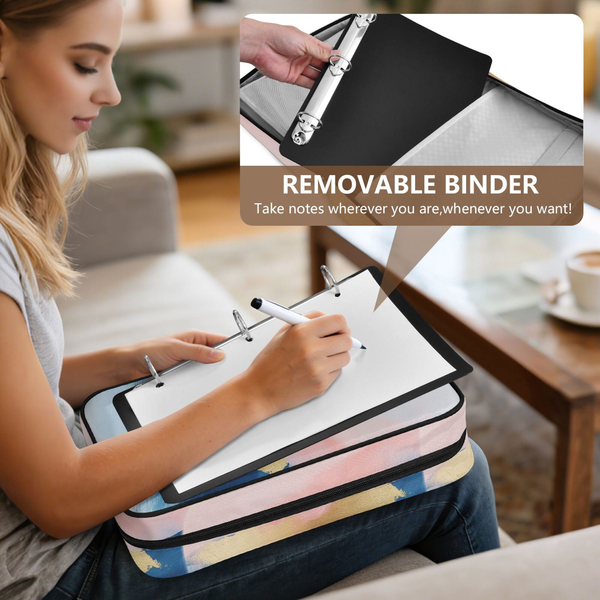 FORMRS Accordion File Folder A4 Size 7-Pocket Expanding Document Organizer Bag with 3 Ring Binder, Abstract Painting