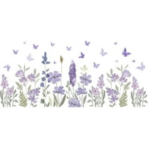 Flowers Large Wall Stickers Purple Flowers Butterfly Vinyl Removable Peel and Stick Wall Decals Art Picture Decorations Decor for Girls Bedroom Living Room Murals 1set