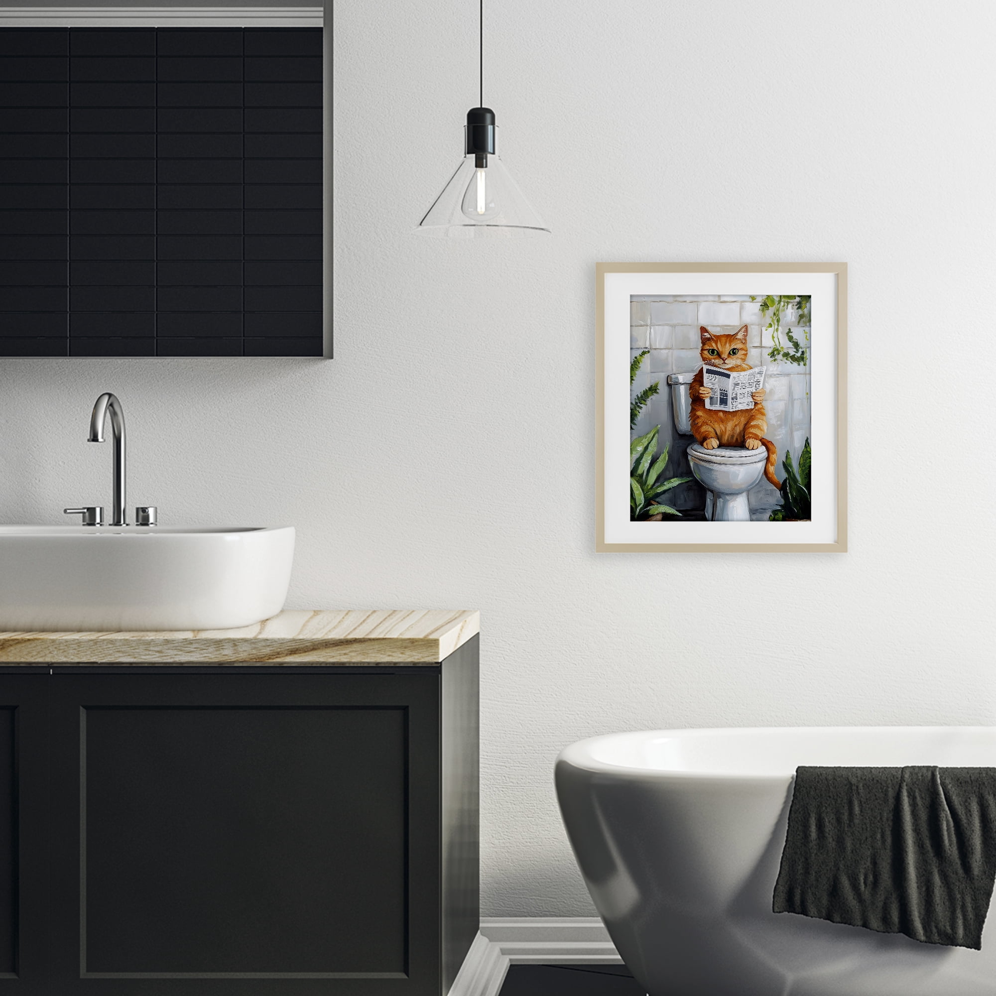 Stupell Industries Orange Cat Reading Paper Birch Framed Print Under Glass, design by The Prints Vibe