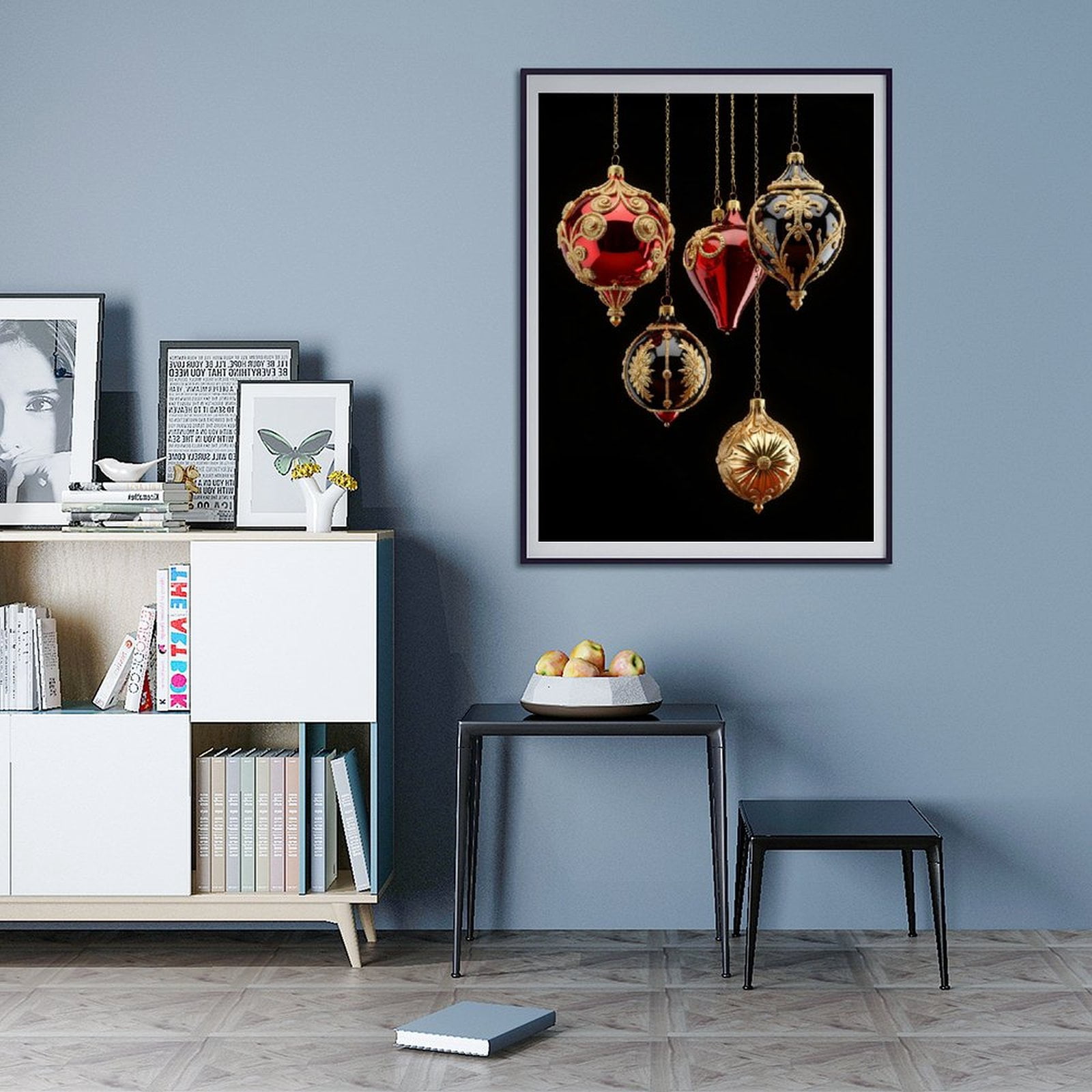 Diamond Art Kit for Adults, Ornate Red Gold Christmas Ornaments Diamond Painting for Adults Beginners, DIY Diamond Art Painting Kits, 5D Diamond Painting Crafts for Home Decor 12x16 Frameless