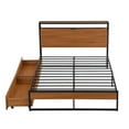 thumbnail image 3 of Full Size Metal Platform Bed Frame with Wooden Headboard and Footboard, Heavy Duty Metal Bed Frame with 2 Drawers, Metal Platform Bed Frame with Sockets and USB Ports,No Box Spring Needed, Black, 3 of 7