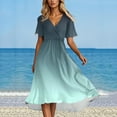 thumbnail image 6 of Gradient Flare Dress Women's Summer Fashion V-Neck Short Sleeve Flowy Swing Midi Dresses Casual Party Sundress,Light Blue S, 6 of 6