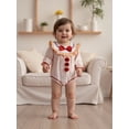 thumbnail image 5 of Rdhnmea Newborn Baby Girl Christmas Outfit Gingerbread Smocked Bubble Romper Candy Cane Plaid Jumpsuits with Bow Headband My First Xmas Clothes, 5 of 9