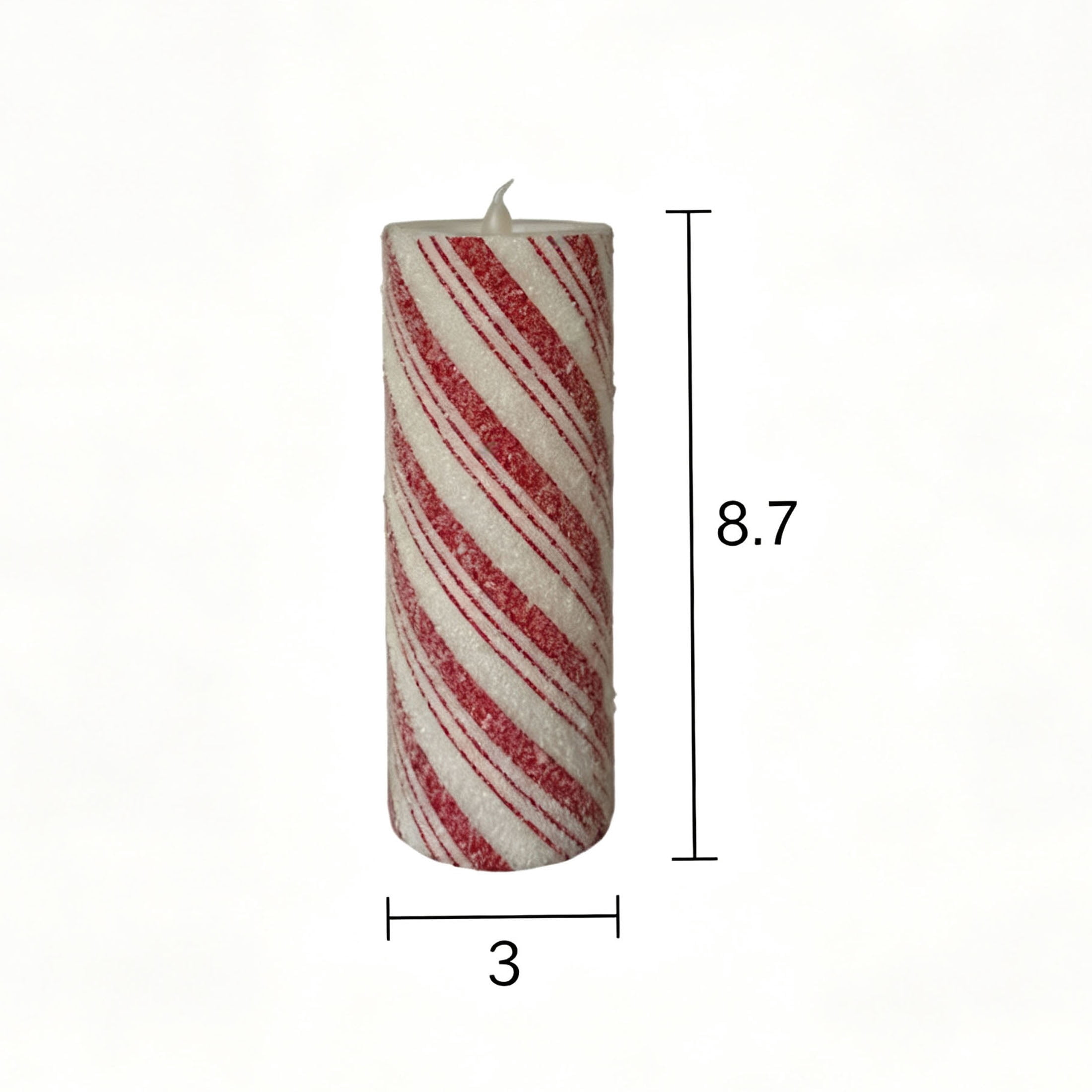 Indoor Battery-Operated LED Plastic Flameless Candy Cane Christmas Pillar Candle, Red and White, 8.7", by Holiday Time