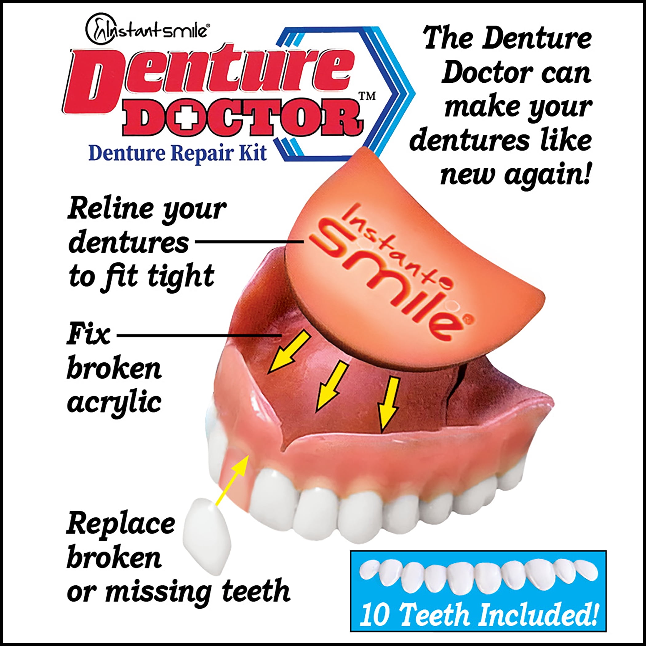Collections Etc Denture Doctor Denture Repair Kit with 10 Teeth Included