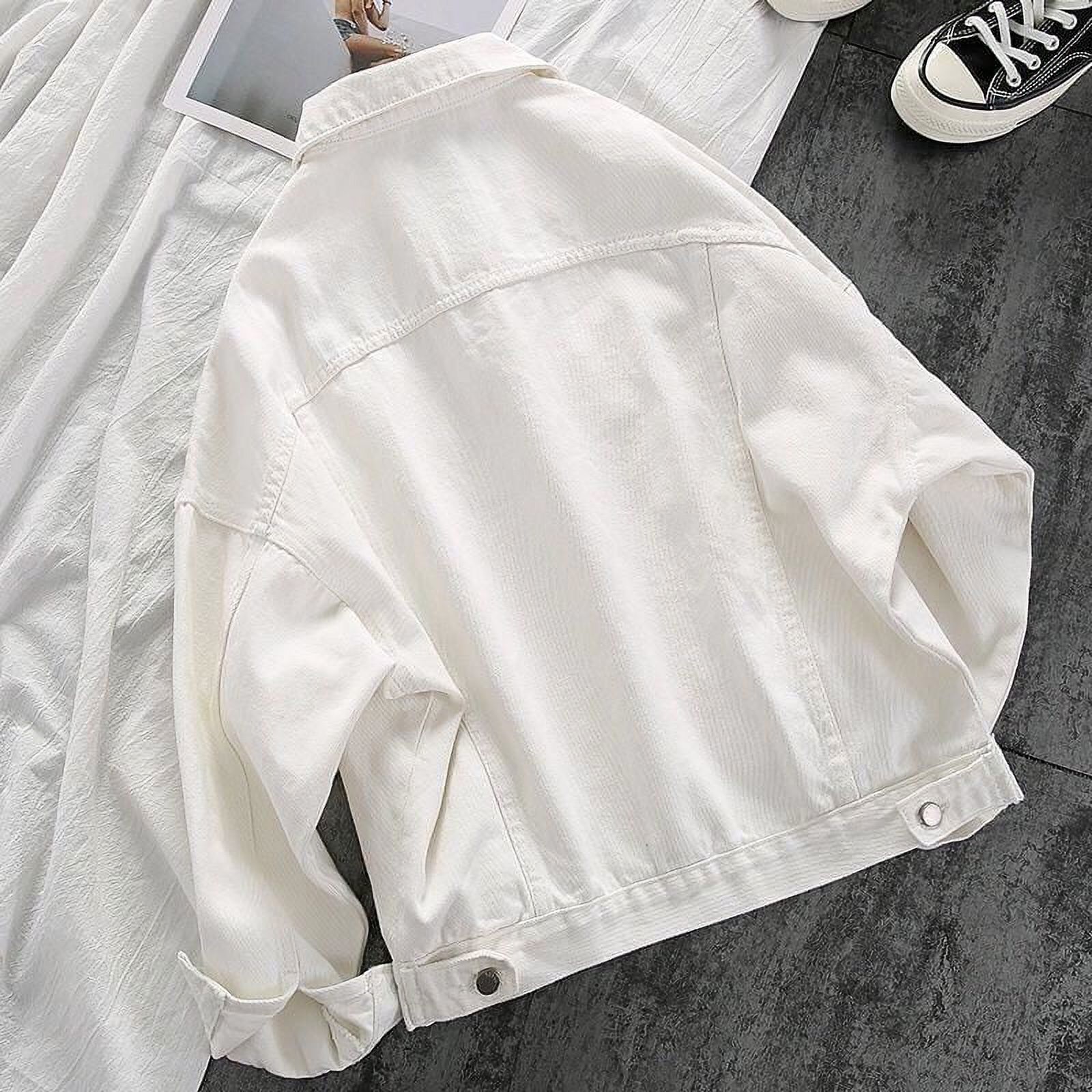 PIKADINGNIS Lucuever White Denim Jacket Women Autumn Casual Loose Turndown Collar Jean Coats Woman Solid Color All-match Button Jackets - image 2 of 6