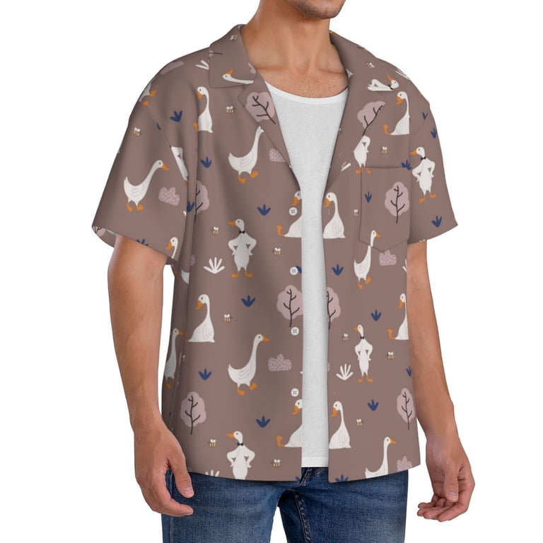 JUNZAN cartoon geese Print Mens Casual Button Down Shirts Short