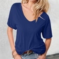 thumbnail image 2 of Top de manga corta con escote en V profundo para mujer - Blusa holgada informal de color liso, poliéster/spandex/algodón, S-XXL, moderna/para discoteca/playa, 2 of 5