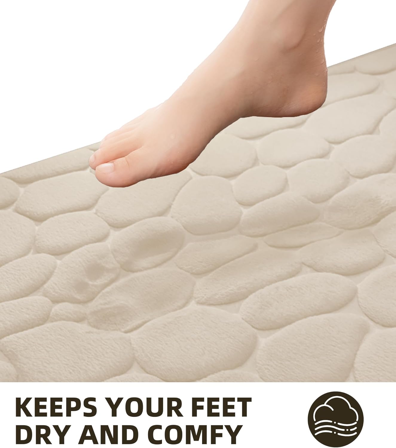 Memory Foam Bath Mat – Super Soft Absorbent Bathroom Rug, Non-Slip Quick Dry Floor Mat, Cobblestone Design, Washable Bath Mat for Bathroom, Bedroom, Toilet